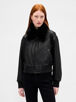 Vegan Leather Bomber Jacket